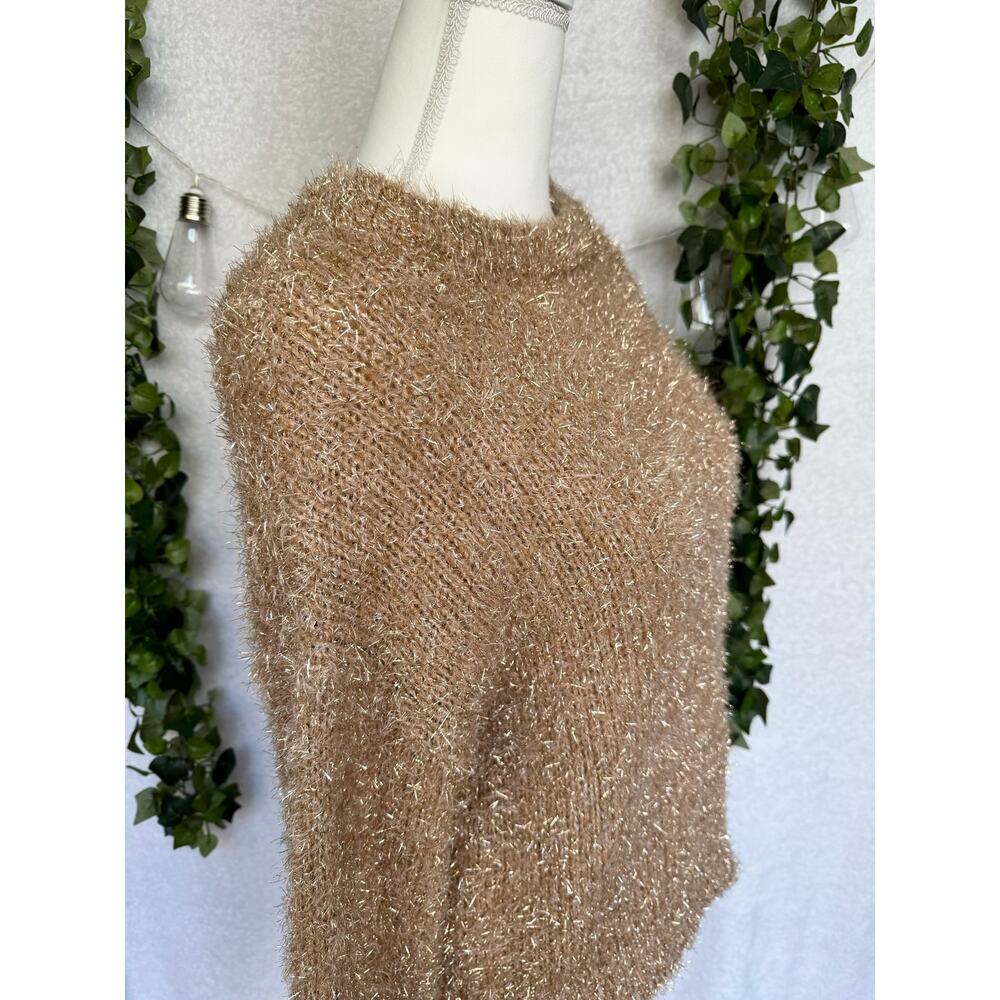 CATO Brown Sparkly Back Bow Balloon Sleeved Sweater Women's Small - Picture 7 of 11